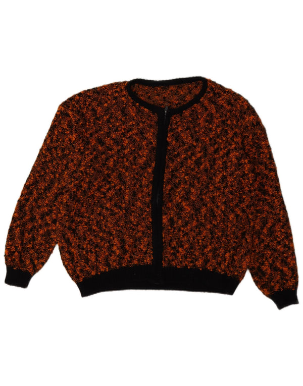 Maglione cardigan con zip intera da donna vintage UK 18 XL marrone screziato