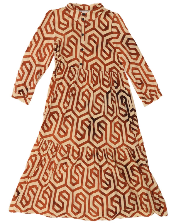 Abito a strati con maniche a 3/4 da donna Zara UK 10 Piccolo beige geometrico