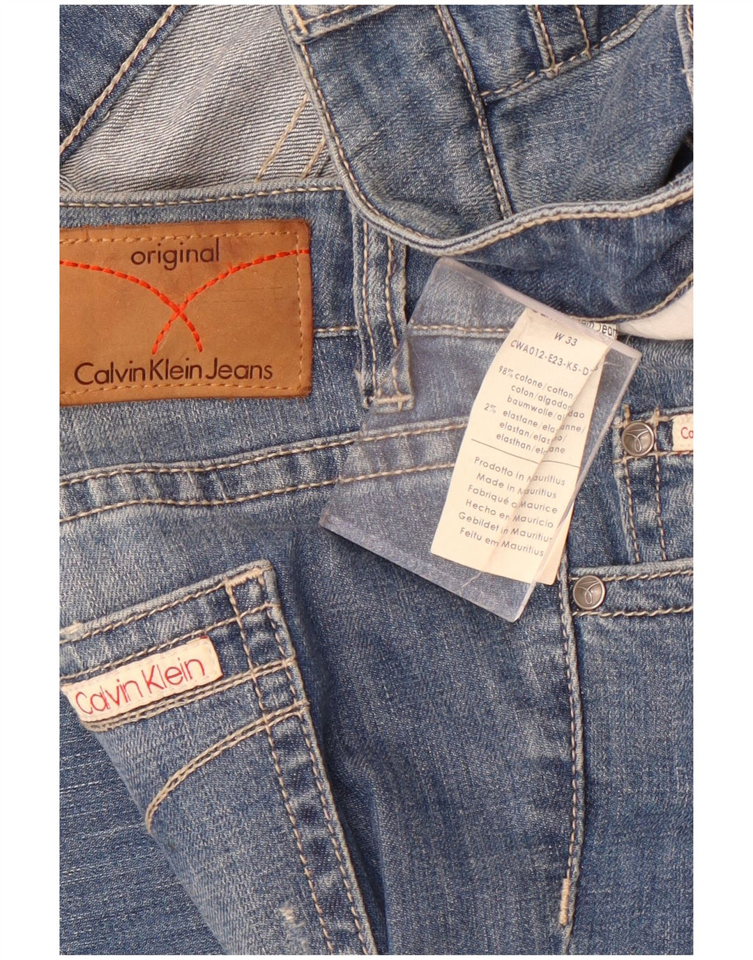Jeans dritti invecchiati da donna Calvin Klein W33 L32 cotone blu