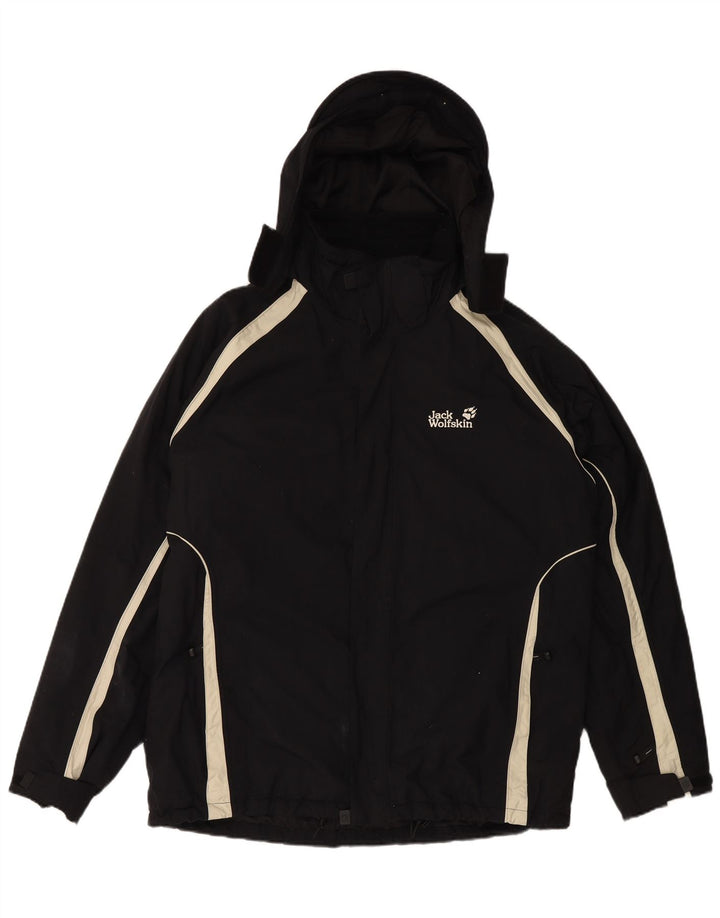 JACK WOLFSKIN Giacca a vento con cappuccio da uomo UK 44 XL Nero Colourblock