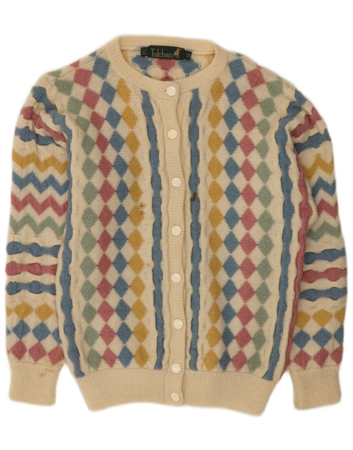 Maglione cardigan da donna Tulchan Taglia unica Lana vergine Beige Argyle/Diamond