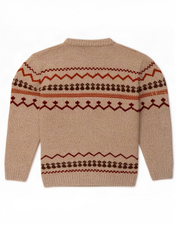 Maglione da uomo vintage con scollo a barca XL Poliestere Fair Isle beige