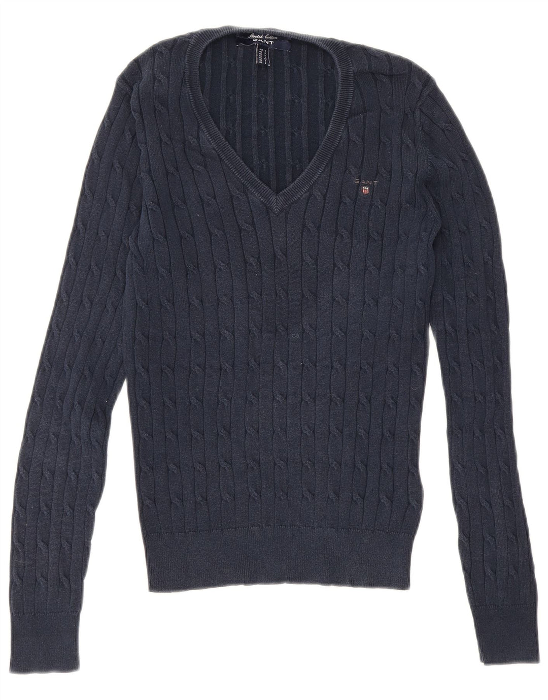 Gant Maglione da uomo con scollo a V piccolo in cotone blu navy