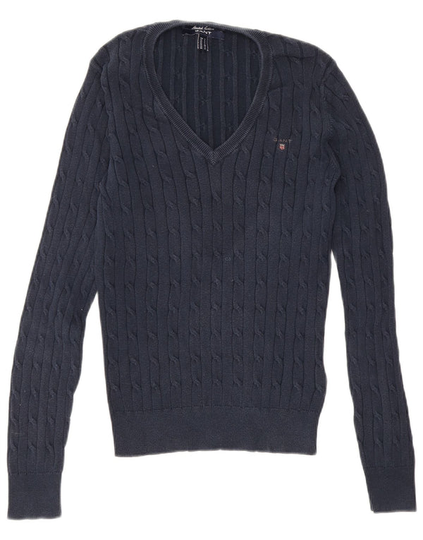 Gant Maglione da uomo con scollo a V piccolo in cotone blu navy