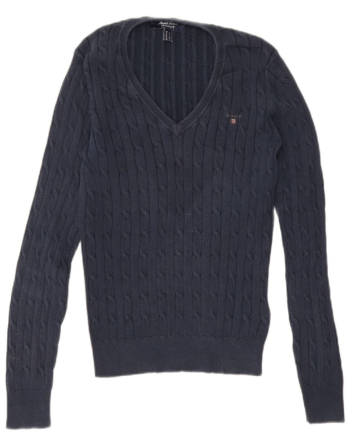 Gant Maglione da uomo con scollo a V piccolo in cotone blu navy