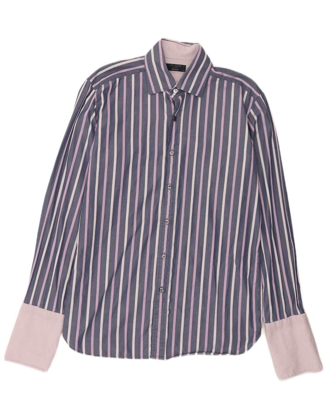 Camicia formale da uomo Ted Baker taglia 15 1/2 cotone gessato medio viola