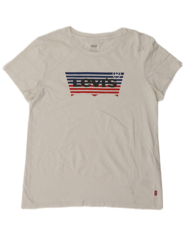 T-shirt grafica da donna Levi's Top UK 14 cotone bianco medio