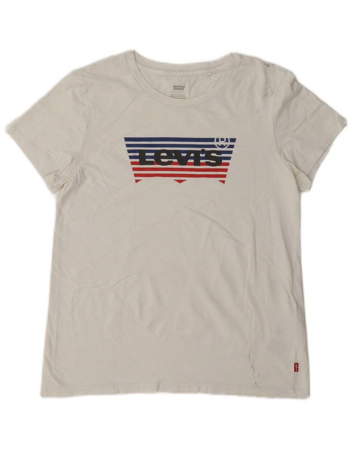 T-shirt grafica da donna Levi's Top UK 14 cotone bianco medio