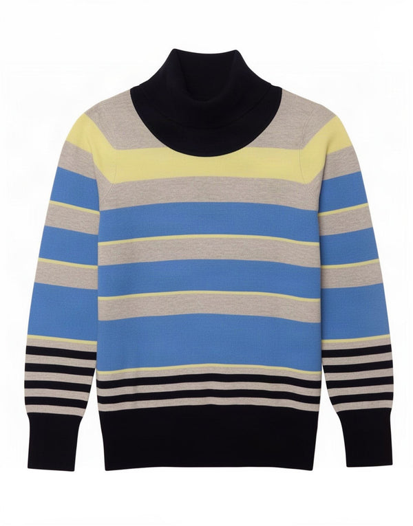 Maglione maglione a collo alto da donna Marks & Spencer UK 18 XL a righe blu