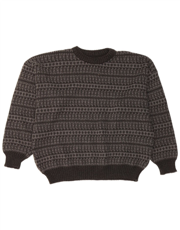 Maglione maglione girocollo da uomo vintage grande geometrico nero