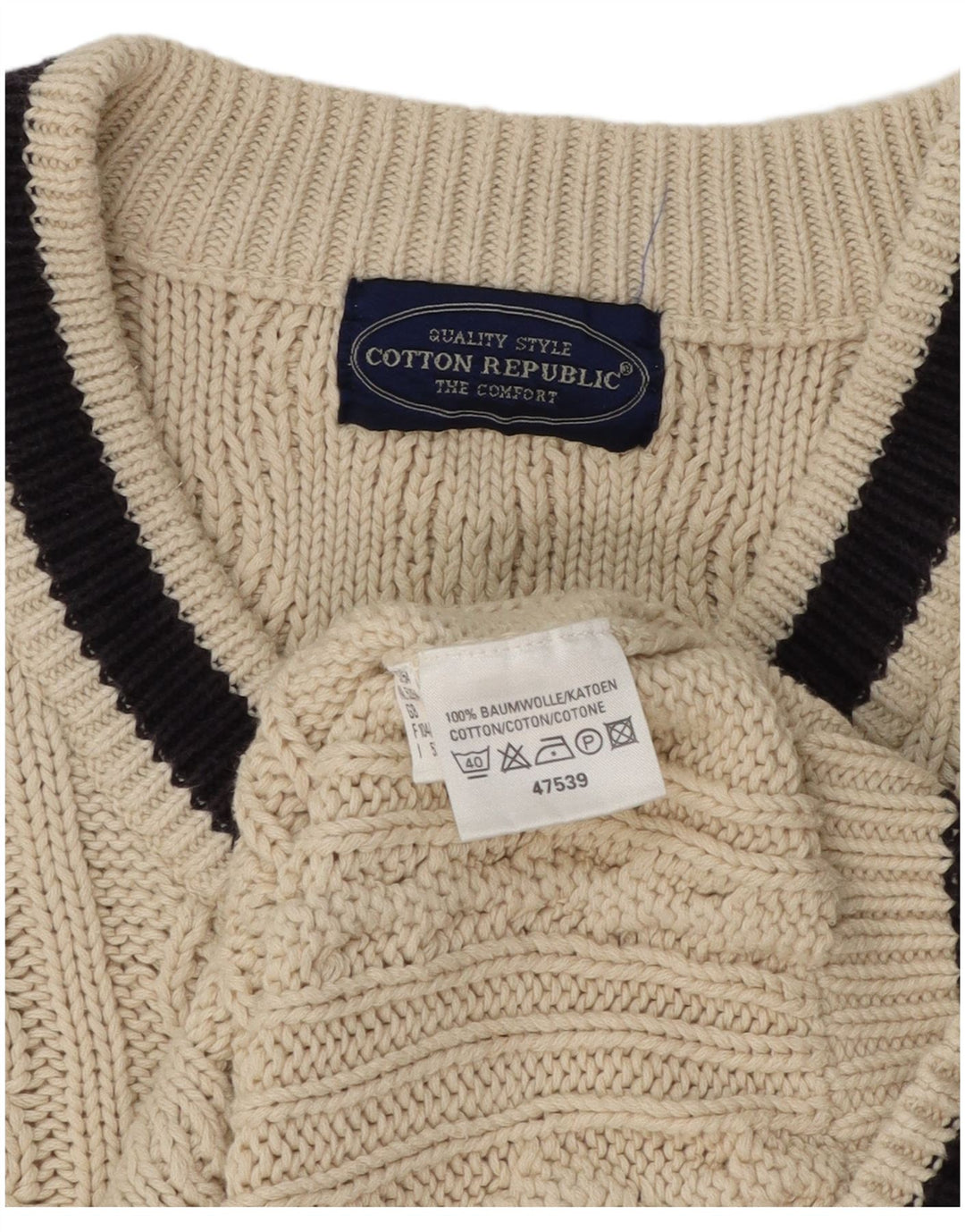 Maglione da uomo con scollo a V Cotton Republic, cotone bianco sporco medio
