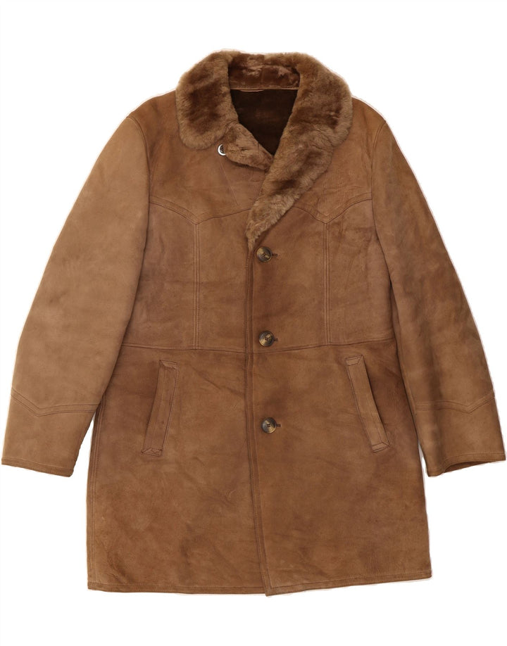 PEEK & CLEPPENBURG Mens Shearling Overcoat UK 36 Small Brown Leather Vintage Peek & Cleppenburg and Second-Hand Peek & Cleppenburg from Messina Hembry 
