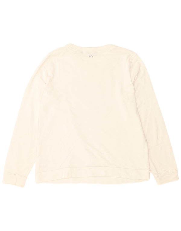 Felpa grafica da donna Calvin Klein maglione UK 16 grande cotone bianco