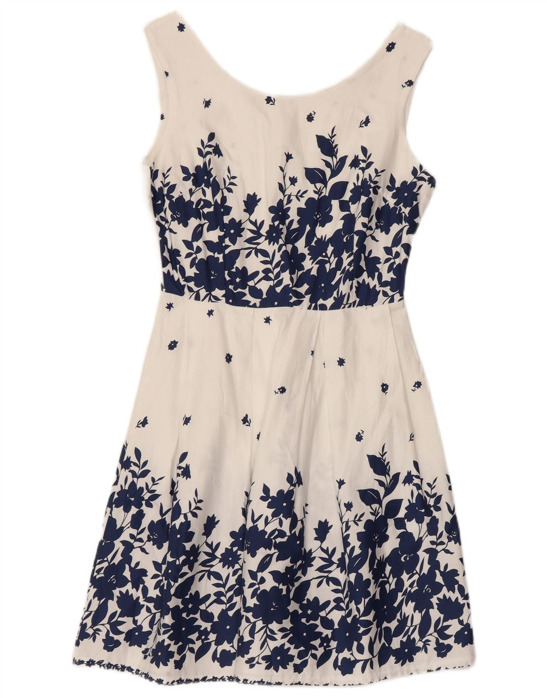 Abito a trapezio senza maniche da donna VINTAGE UK 8 piccolo cotone floreale bianco