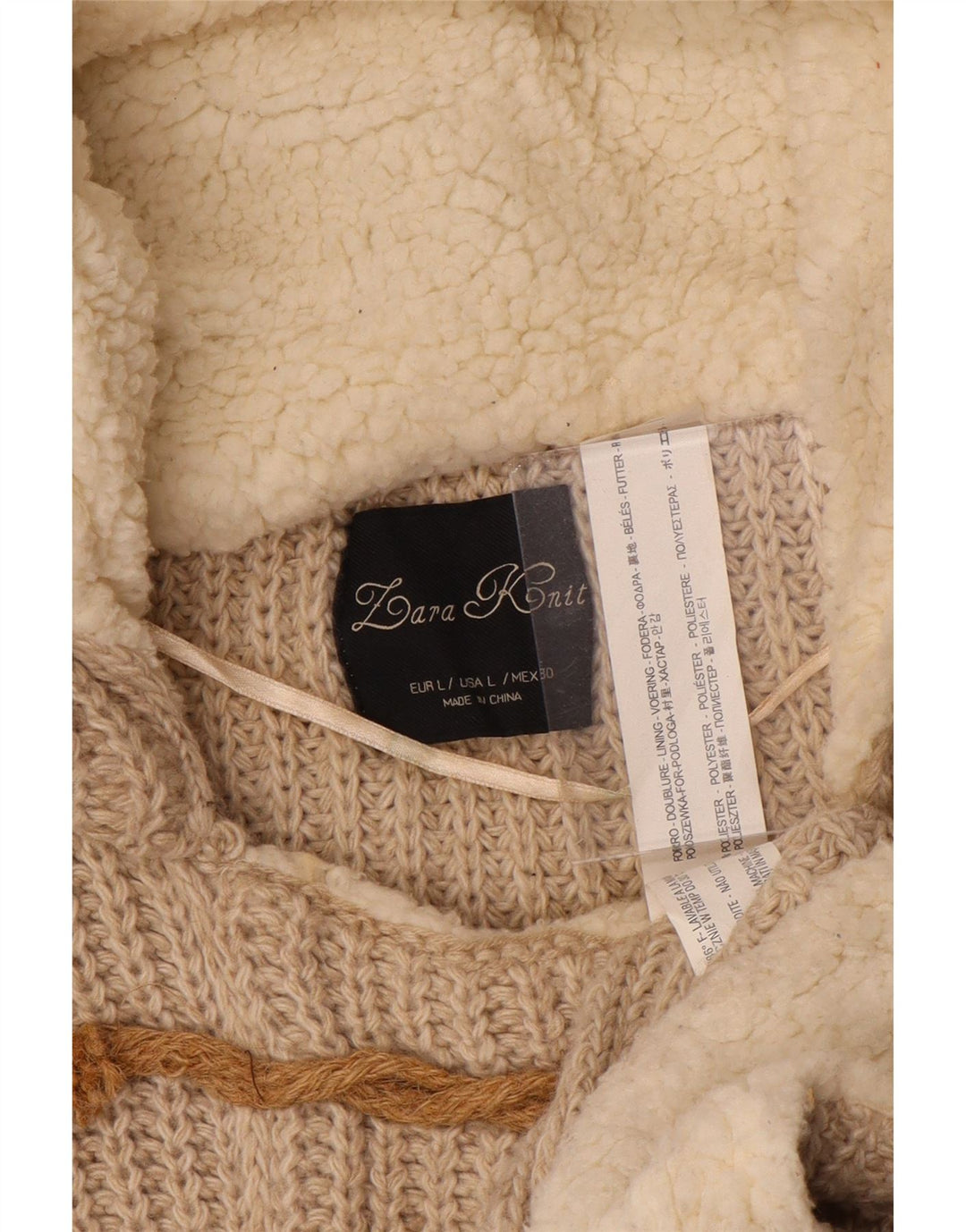 Maglione cardigan con cappuccio da donna Zara UK 16 grande poliestere beige