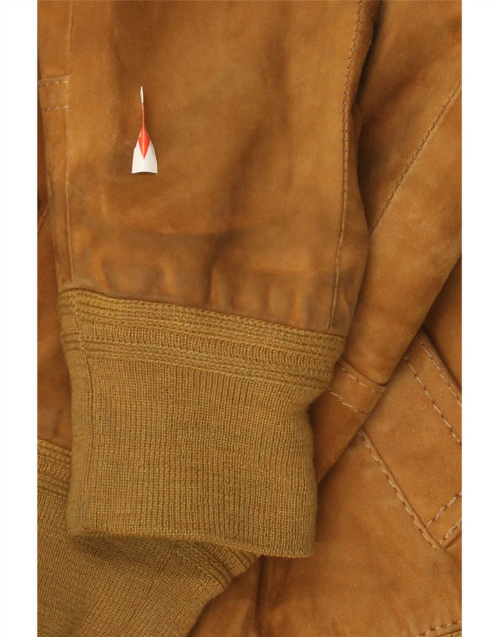 Giubbotto bomber vintage in pelle scamosciata da donna IT 46 Large Marrone