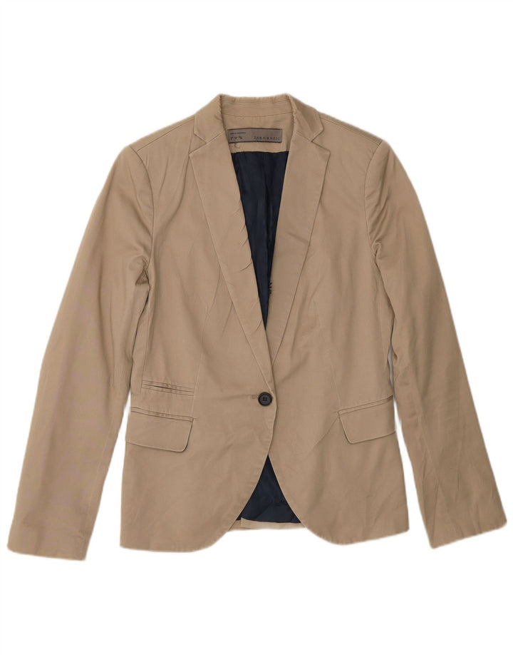 Giacca blazer a 1 bottone da donna Zara UK 12 Cotone beige medio