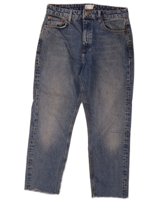 Jeans corti da donna a vita alta Topshop UK 12 medio W30 L24 cotone blu