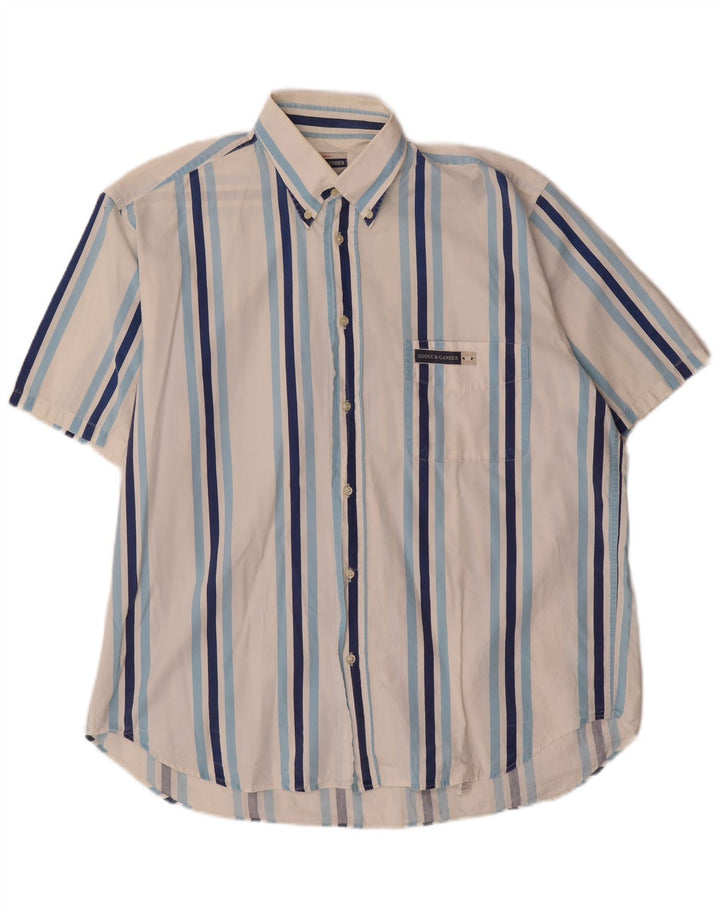 GOOSE & GANDER Camicia a maniche corte da uomo IT 50 Cotone a righe bianche medie