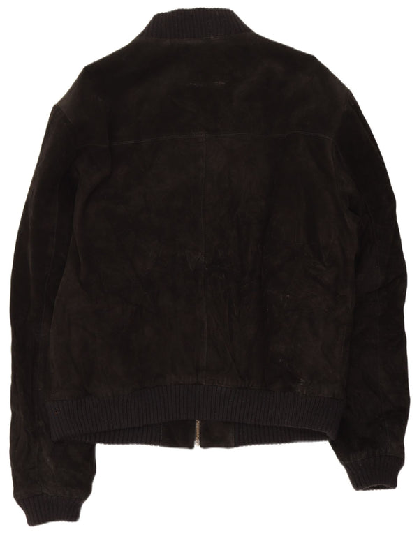 Giubbotto bomber in pelle scamosciata vintage da uomo UK 44 2XL in pelle nera