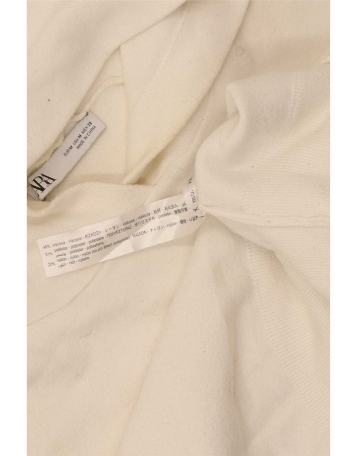 Maglione corto con cappuccio da donna Zara UK 12 viscosa bianca media