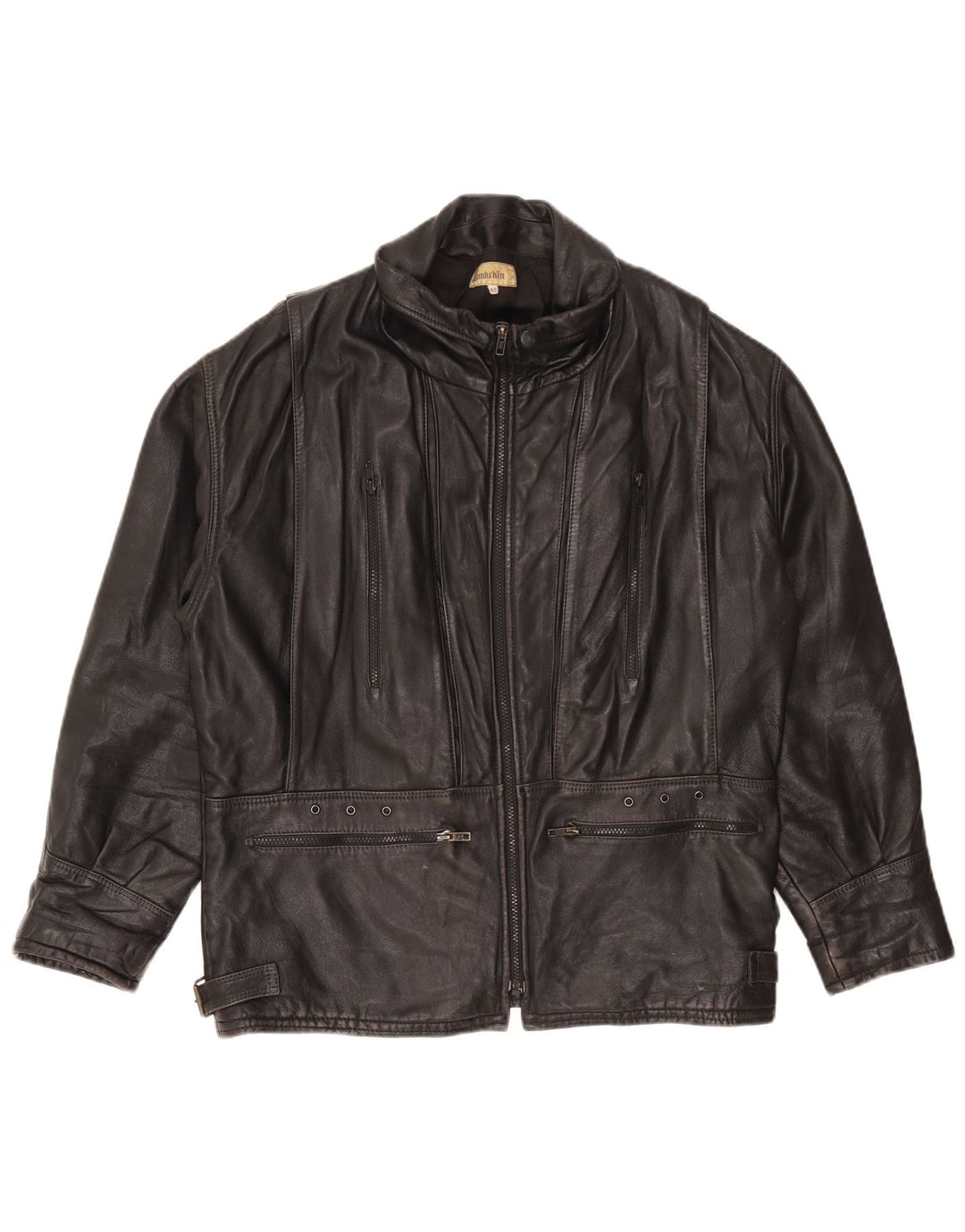Giacca in pelle vintage da uomo IT 48 media pelle di agnello nera