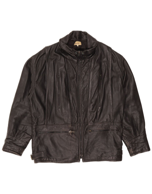 Giacca in pelle vintage da uomo IT 48 media pelle di agnello nera