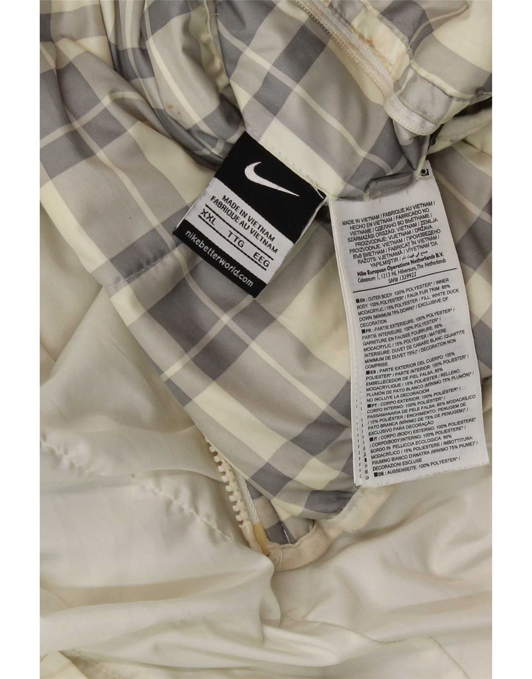 Giacca imbottita reversibile con cappuccio Nike da uomo UK 44 2XL poliestere a quadri bianco