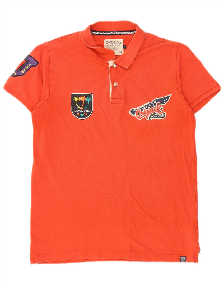Polo grafica da uomo Jack & Jones piccola in cotone rosso