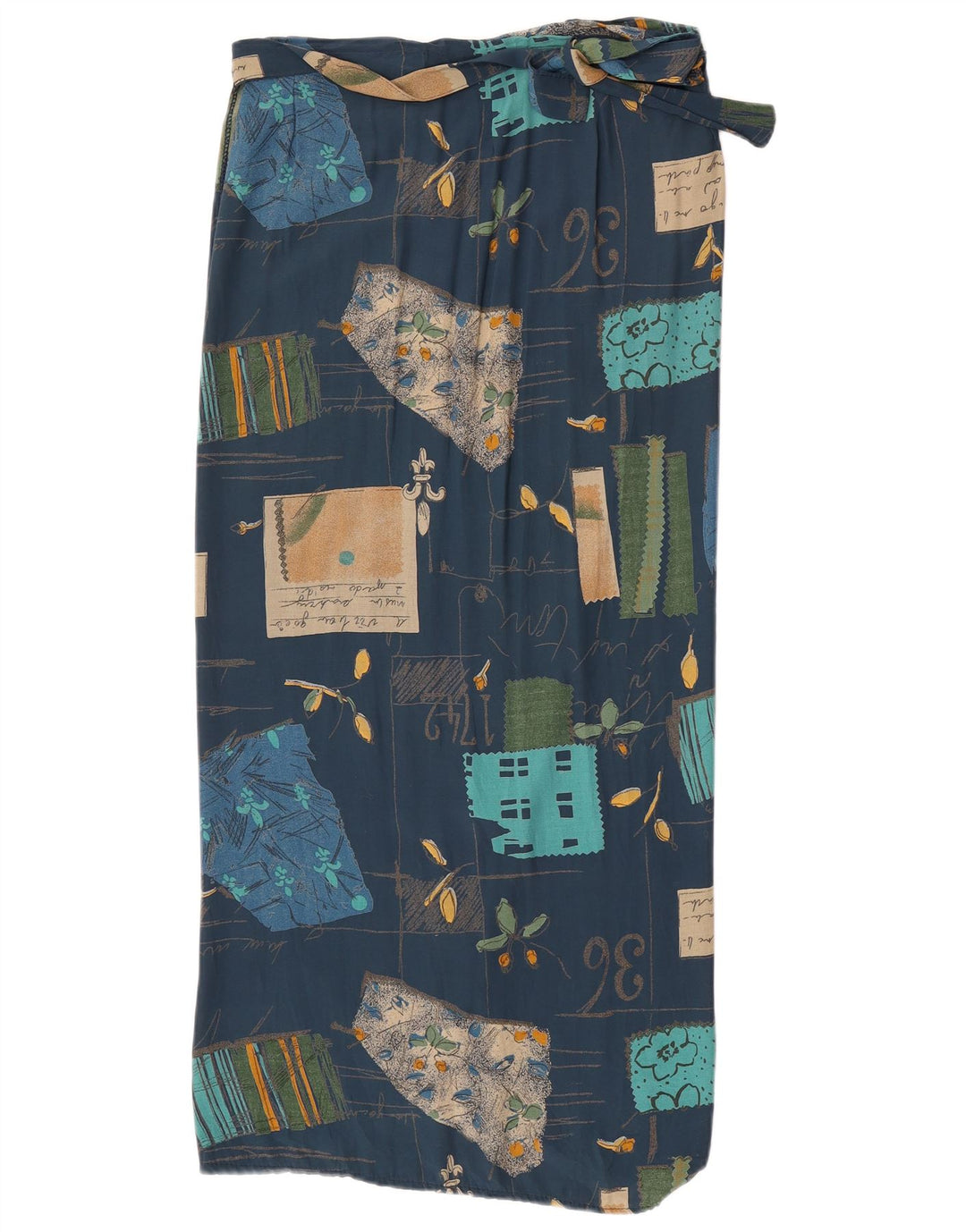 Gonna a portafoglio vintage da donna W30 patchwork blu navy medio