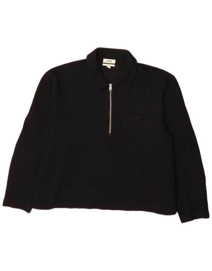 Maglione maglione rilassato da uomo con collo a polo XL in lana nera
