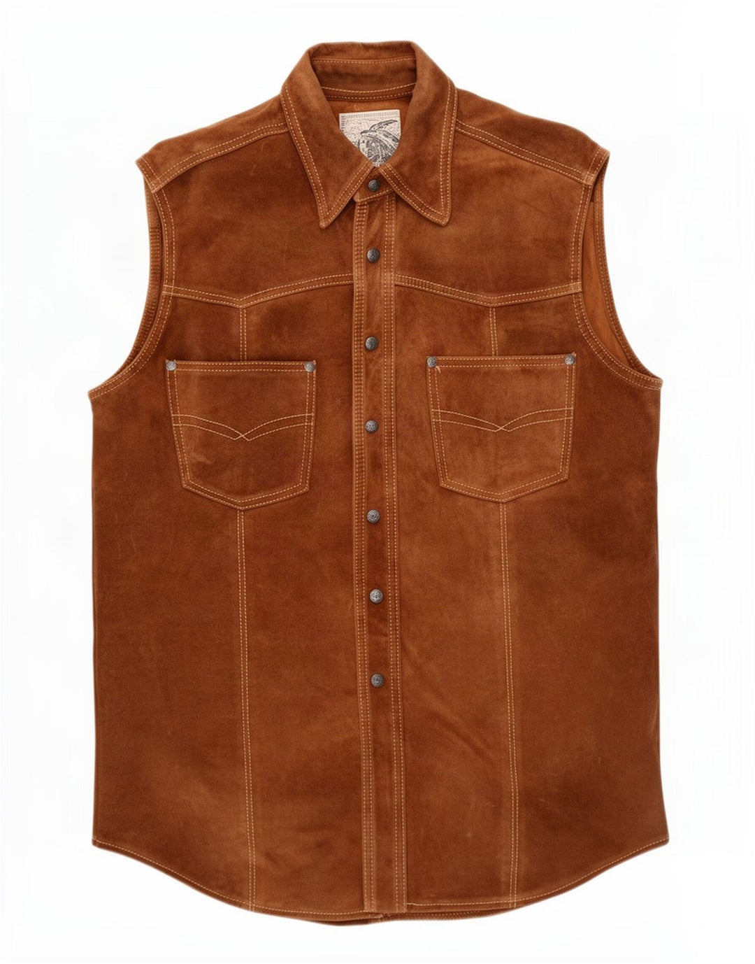 Gilet vintage da uomo in pelle scamosciata UK 36 piccolo marrone