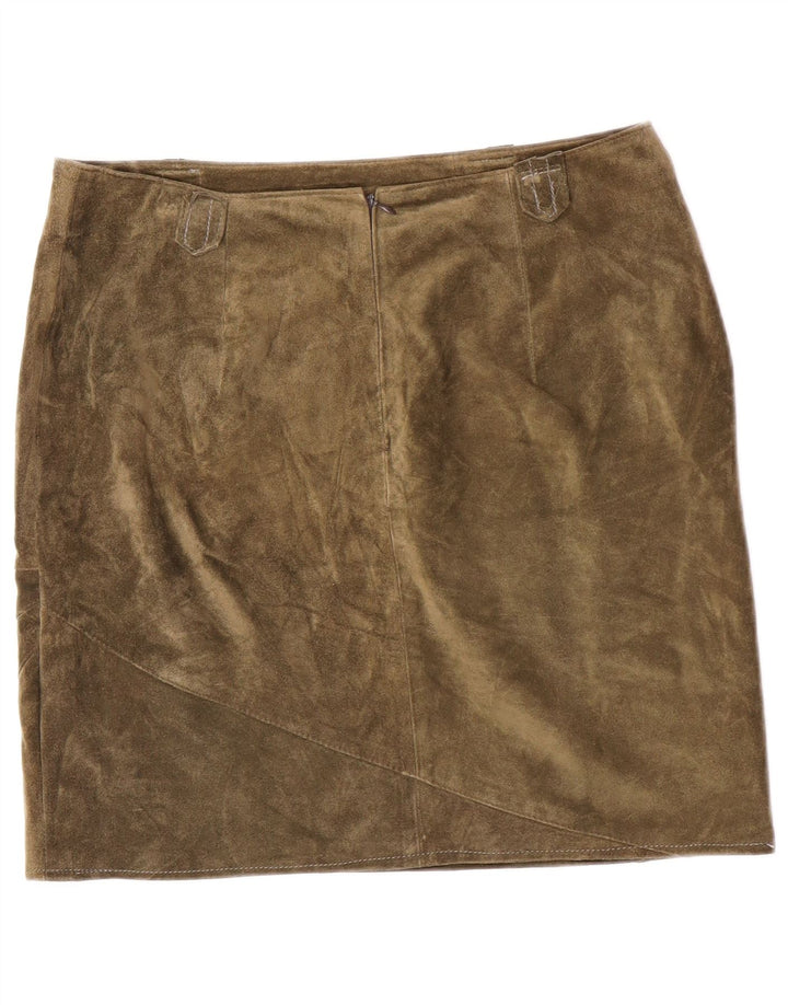 Gonna in pelle scamosciata vintage da donna media W32 in pelle kaki