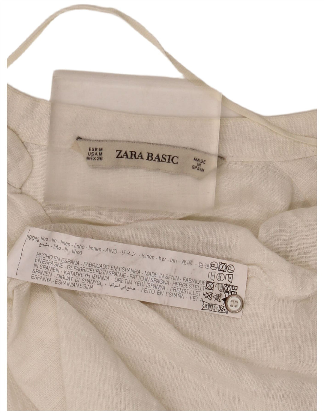 Camicia Zara da donna con maniche a 3/4, UK 14, lino bianco medio