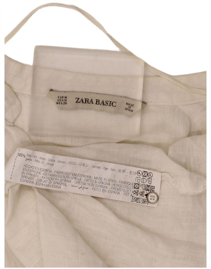 Camicia Zara da donna con maniche a 3/4, UK 14, lino bianco medio