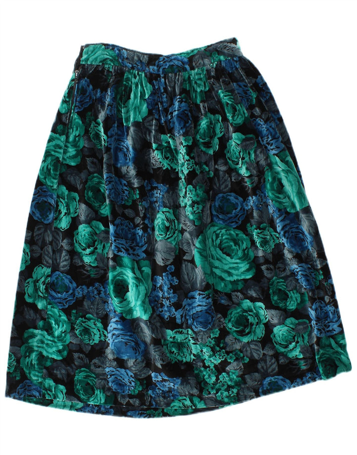 Gonna a trapezio in velluto da donna vintage W28 floreale medio multicolore