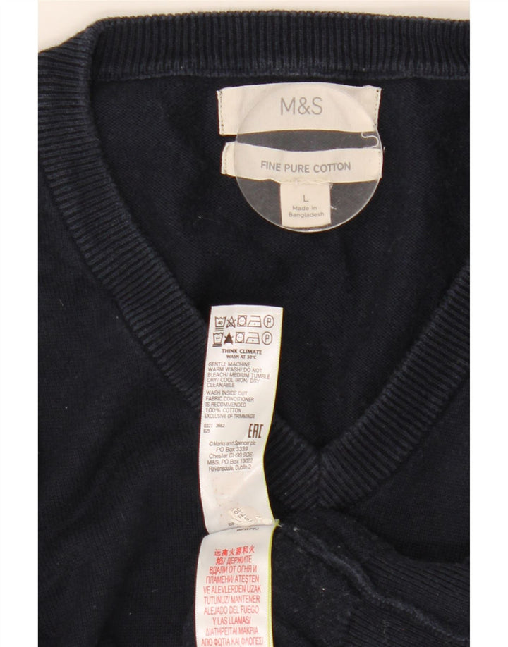 Maglione da uomo con scollo a V Marks & Spencer grande in cotone blu navy