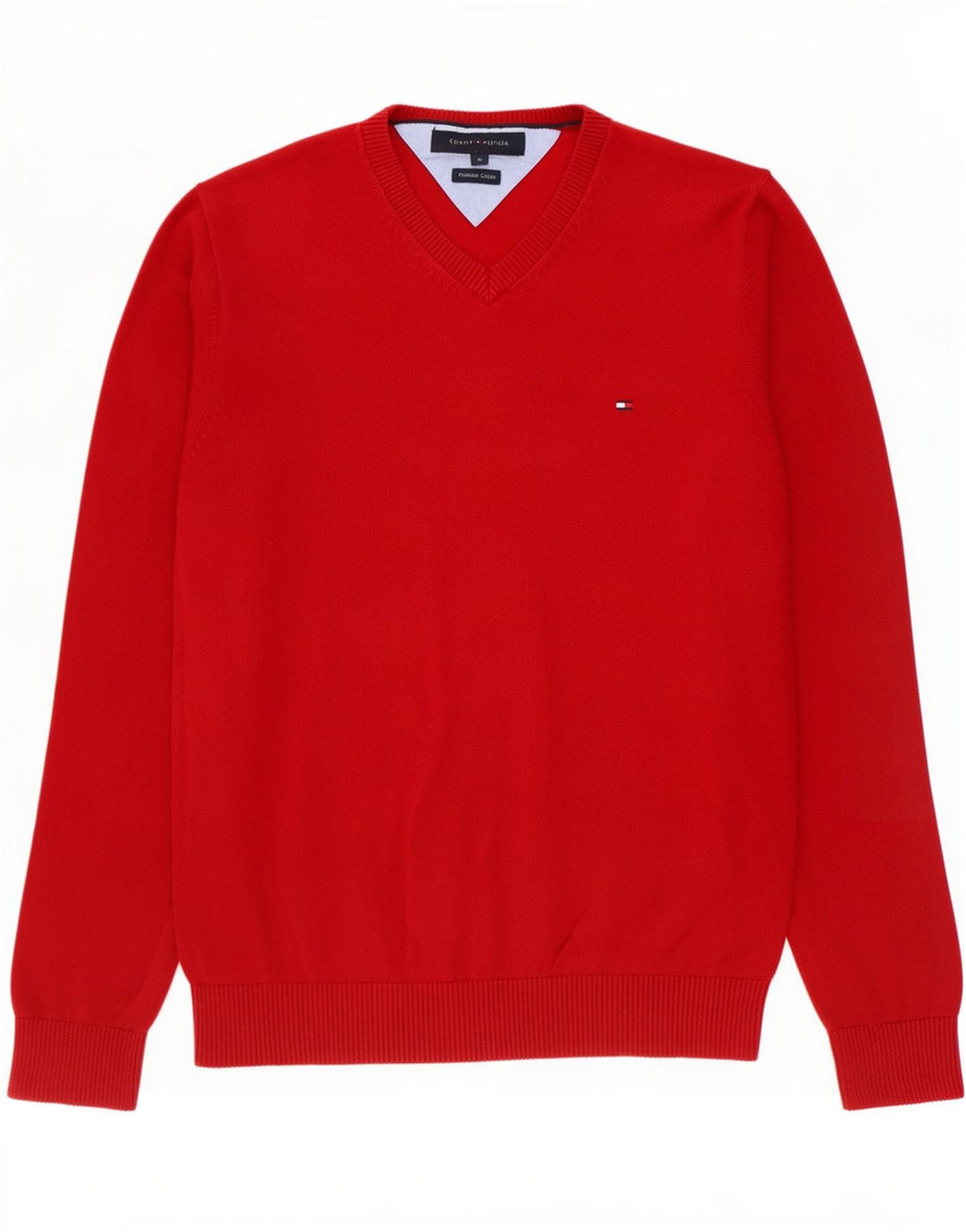 Maglione maglione con scollo a V da uomo Tommy Hilfiger in cotone rosso medio