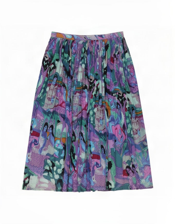 Gonna a pieghe grafica vintage da donna media W30 multicolore color block