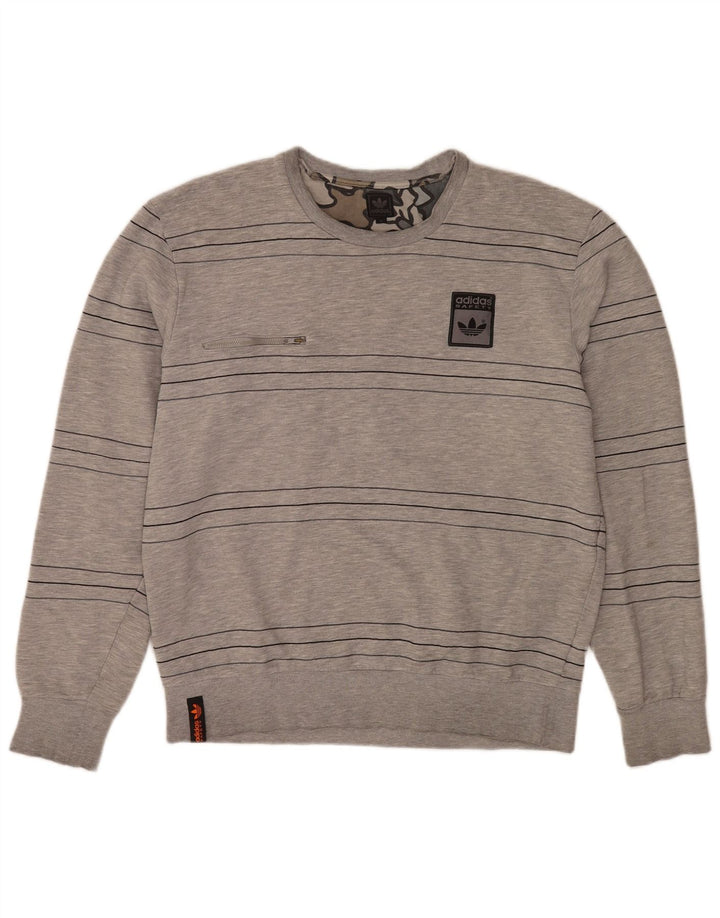Felpa da uomo Adidas Maglione grande in cotone a righe grigie