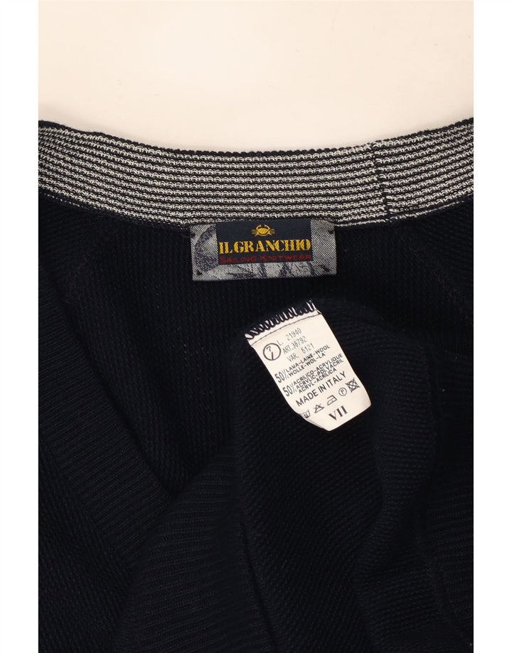 Maglione Cardigan Da Uomo Il Granchio Grande Lana Blu Navy