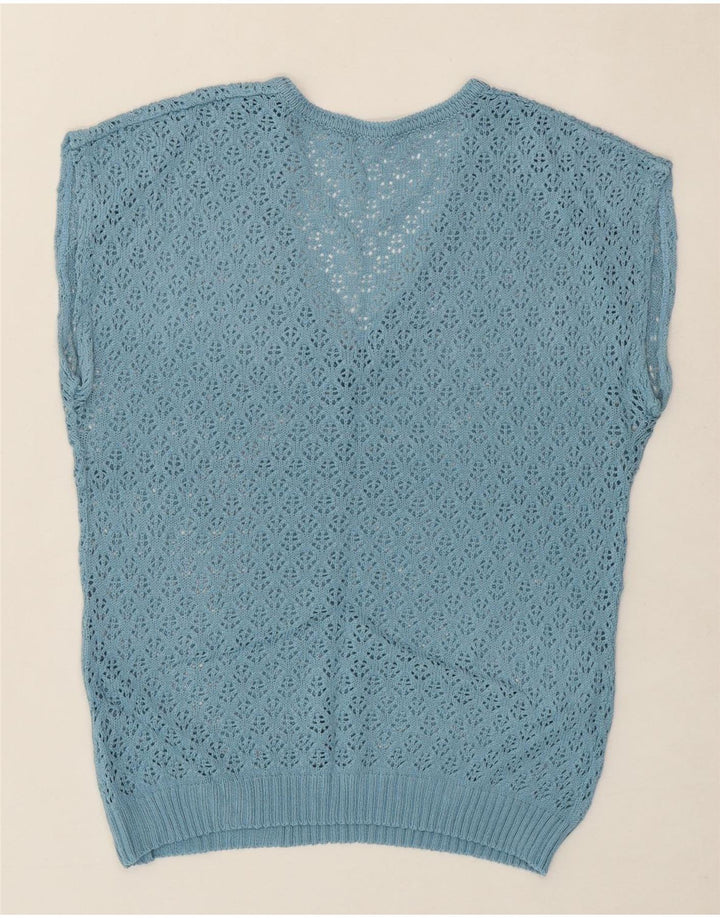 VINTAGE Womens Sleeveless Crochet Blouse Top UK 14 Medium Blue Vintage Vintage and Second-Hand Vintage from Messina Hembry 