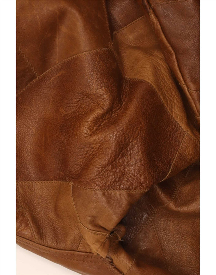 Giacca in pelle vintage da uomo UK 42 XL in pelle patchwork marrone