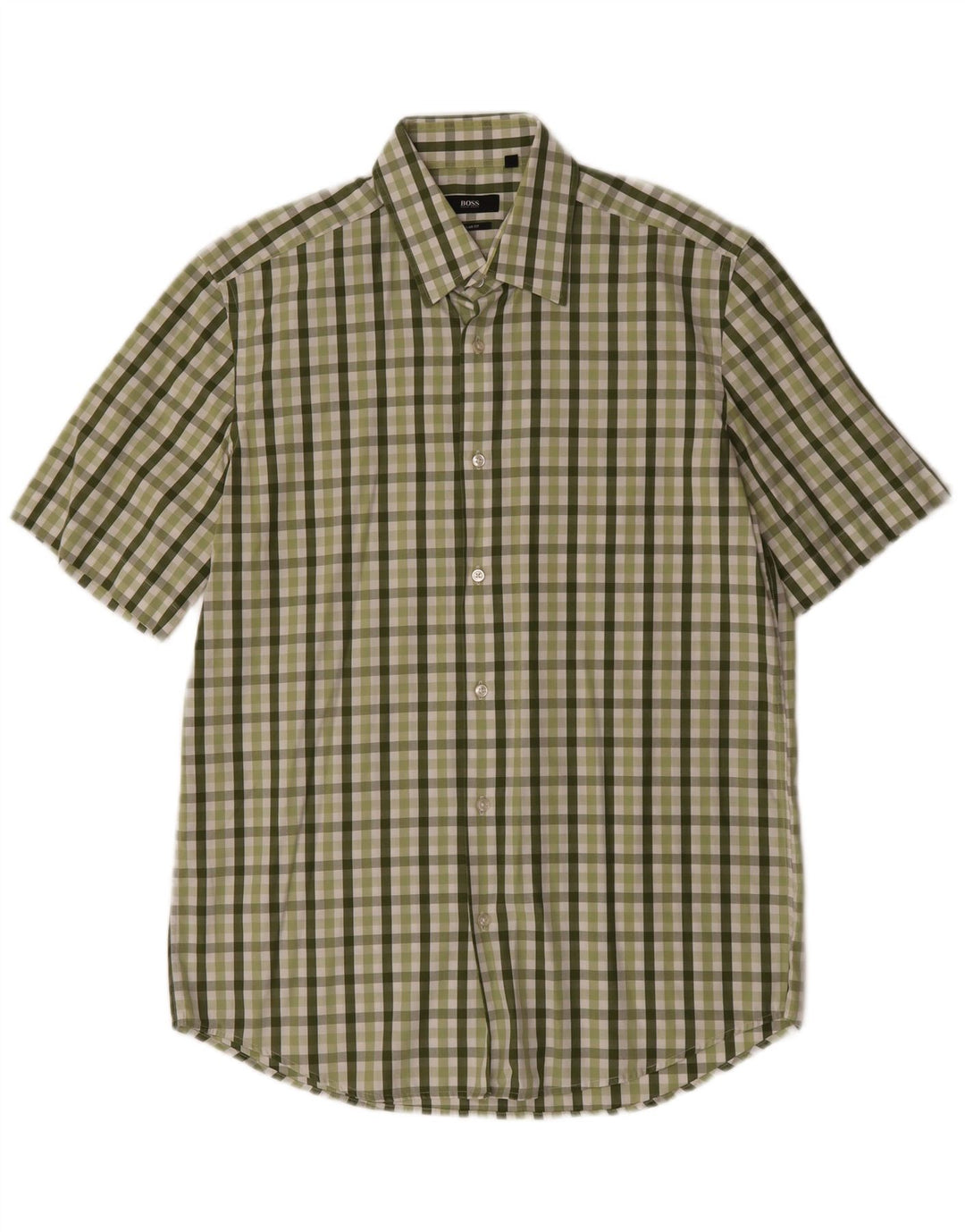 Camicia a maniche corte da uomo Hugo Boss taglia 40 15 3/4 percalle verde medio