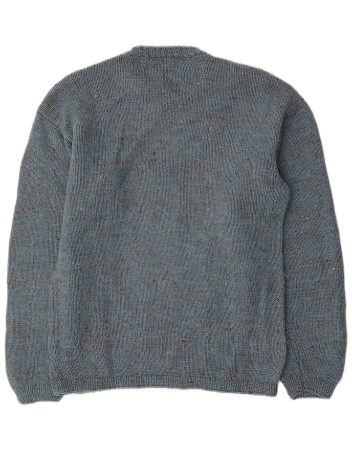 Maglione maglione girocollo vintage da uomo blu medio chiazzato