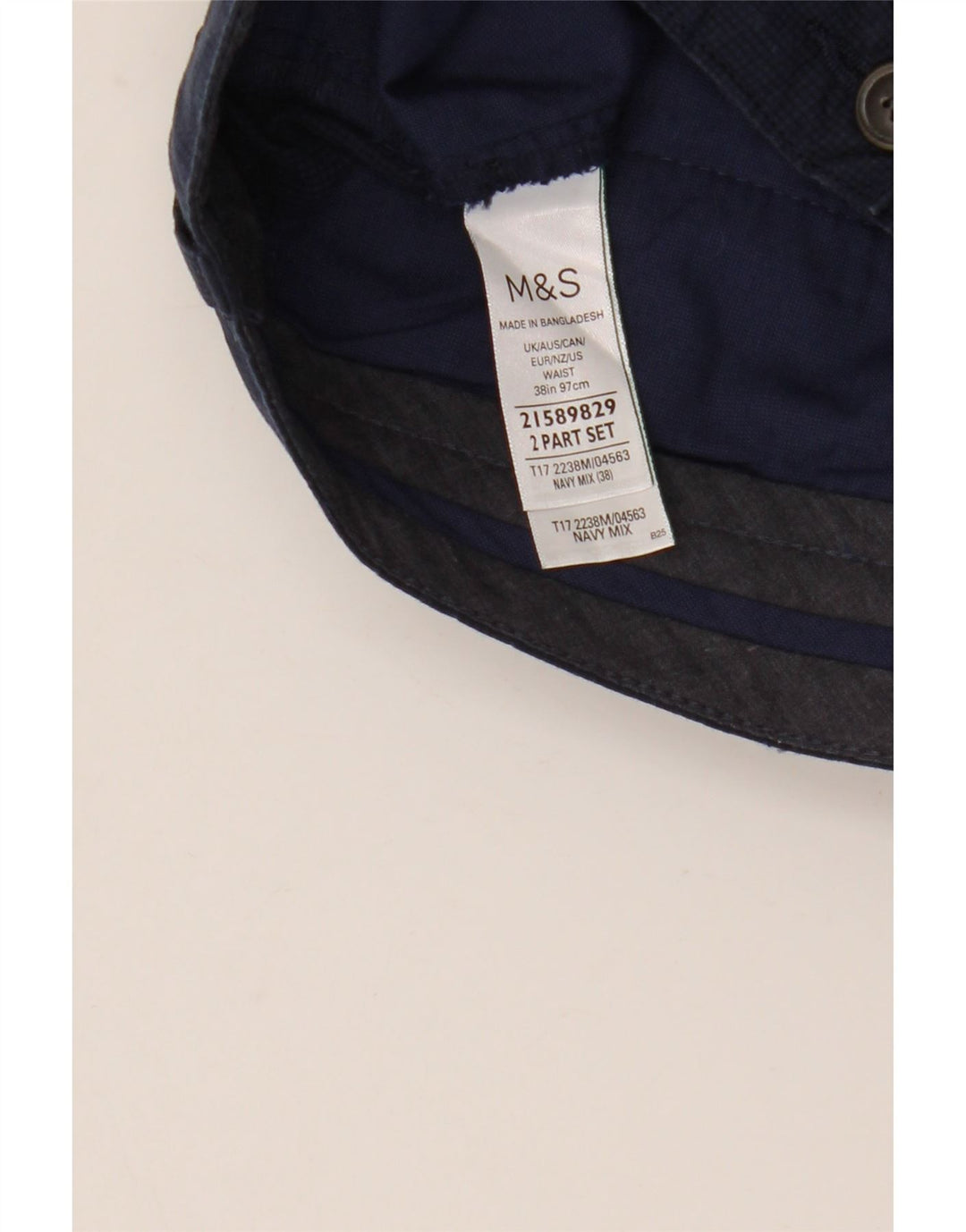 Pantaloncini chino da uomo Marks & Spencer W38 XL cotone blu navy