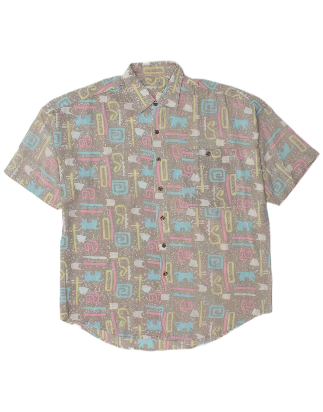 Camicia vintage da uomo a maniche corte XL grigia geometrica