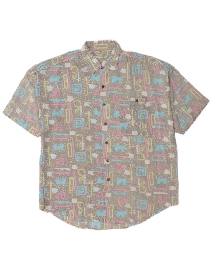 Camicia vintage da uomo a maniche corte XL grigia geometrica