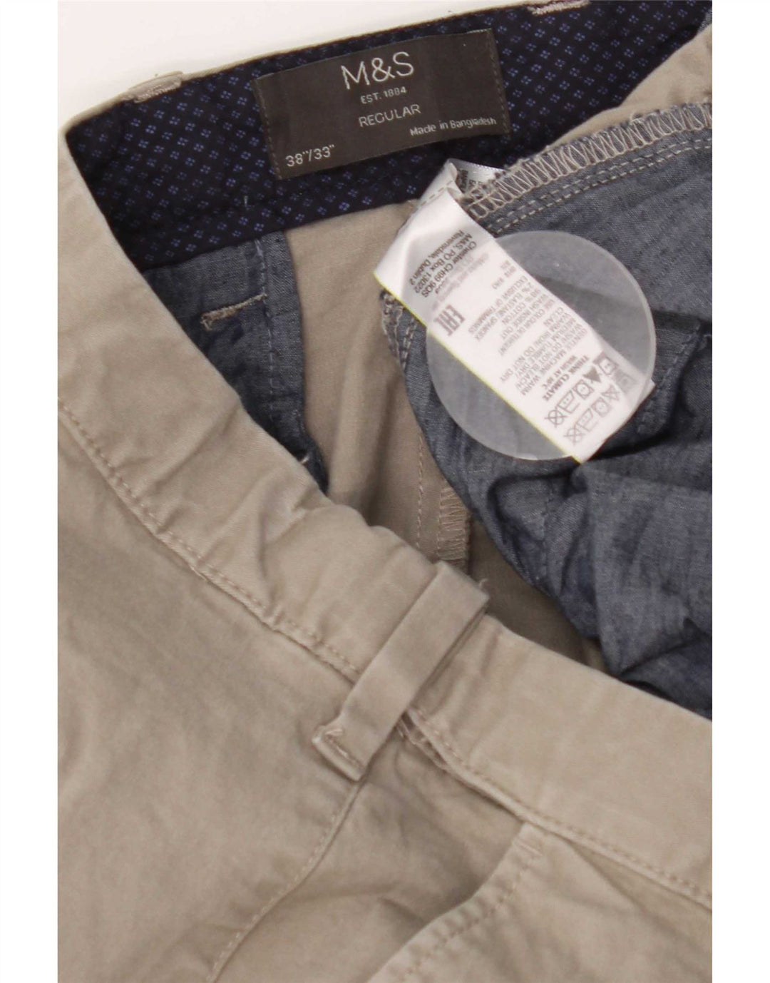 Pantaloni chino regolari da uomo Marks & Spencer W38 L33 cotone grigio