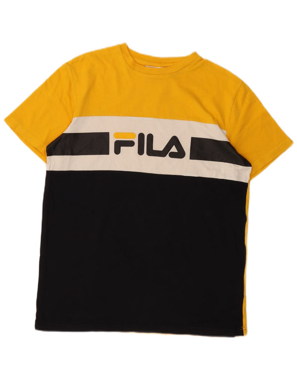 T-shirt grafica da uomo Fila Top Small in cotone color block giallo